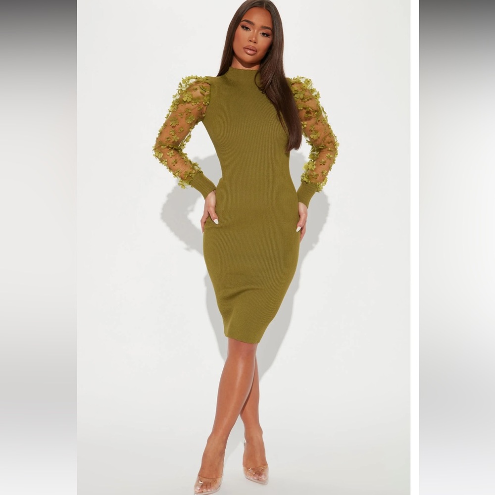 Fashion nova green Ribbed Dress